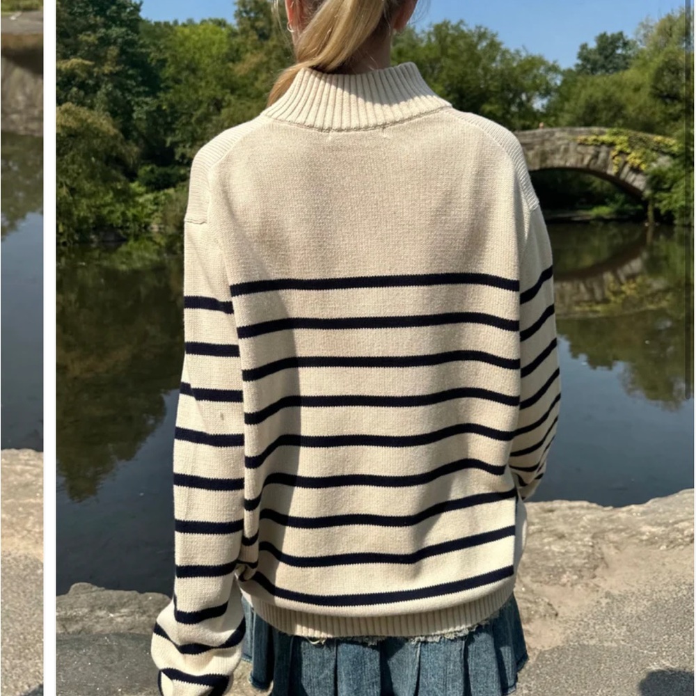 Brandy Melville Aleah Cotton Striped 1/4 Zip